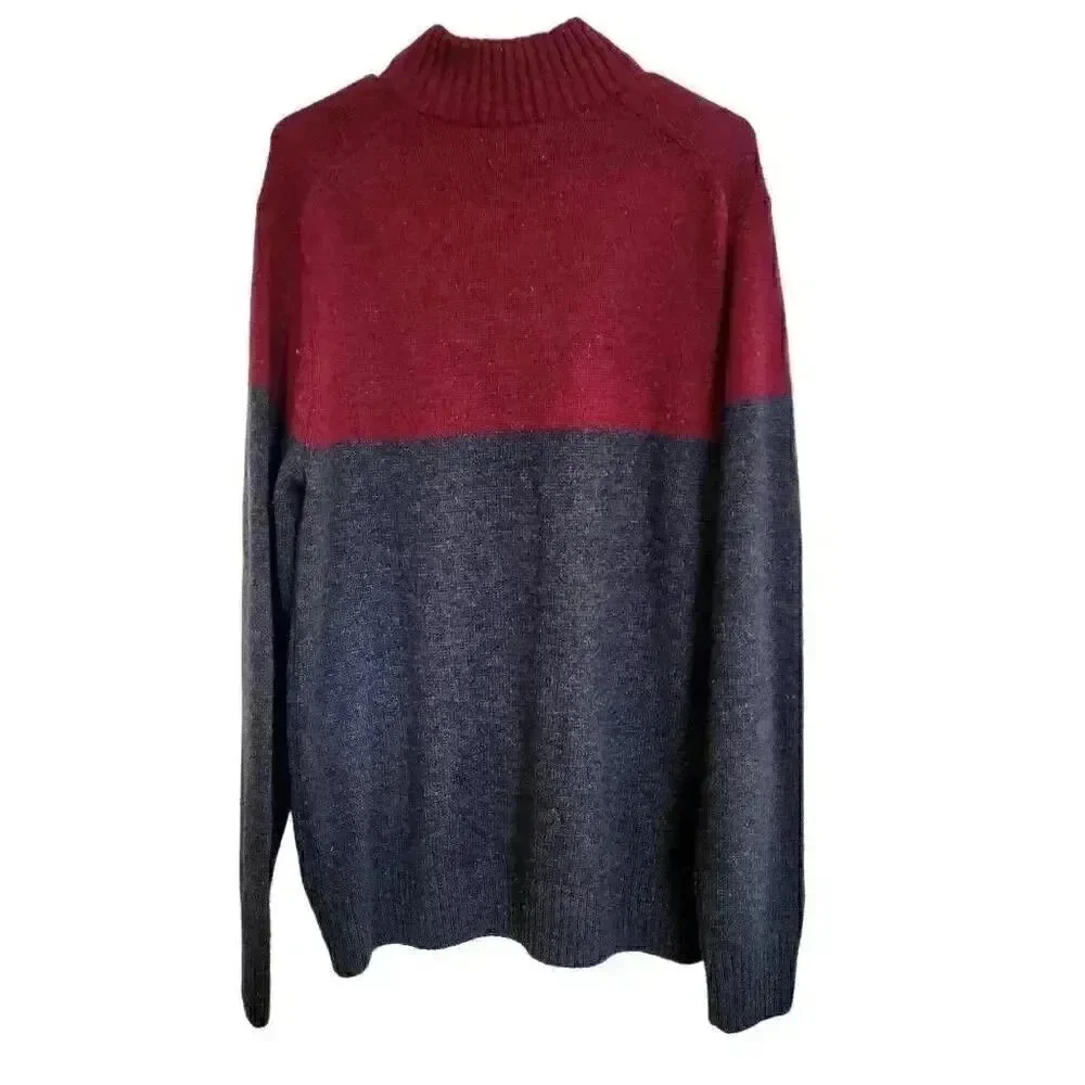 Sonoma Men's Red & Charcoal Cotton/Acrylic Color Block Knit Quarter Zip Mock Nec